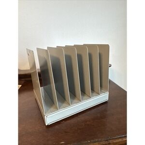 Lit-Ning Letter Mail File Metal 6 Slot Office Desk Organizer Gray Paper Vintage